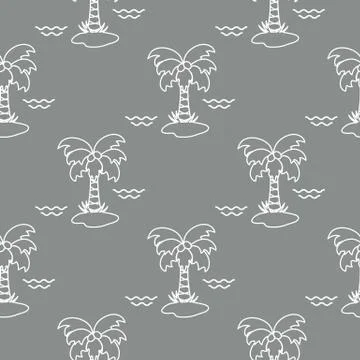 Seamless pattern with palm trees and waves. Stock Illustration