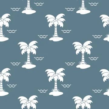 Seamless pattern with palm trees and waves. Stock Illustration