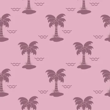 Seamless pattern with palm trees and waves. Stock Illustration