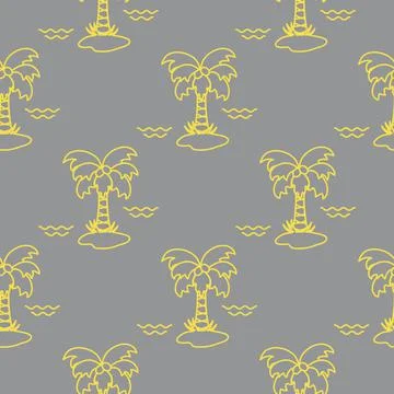 Seamless pattern with palm trees and waves. Stockillustratie