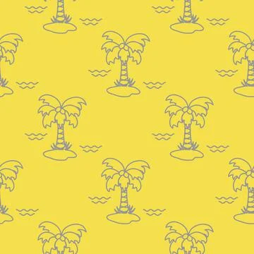 Seamless pattern with palm trees and waves. Stockillustratie