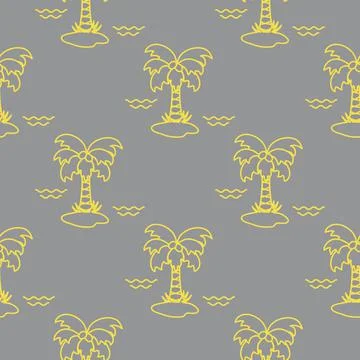 Seamless pattern with palm trees and waves. 스톡 일러스트