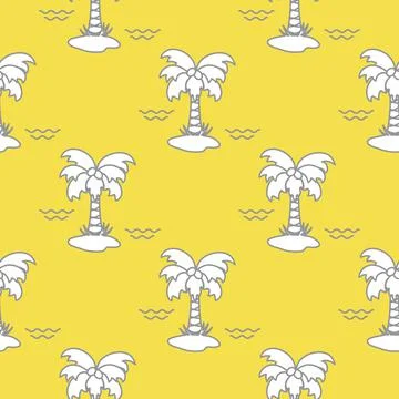 Seamless pattern with palm trees and waves. イラスト素材