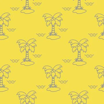 Seamless pattern with palm trees and waves. Illustrazione stock