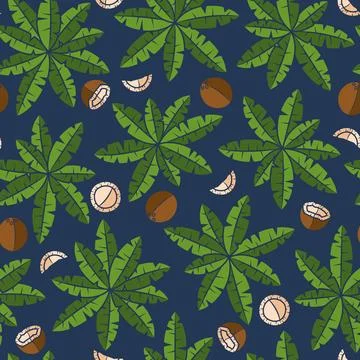Seamless pattern with palm trees and coconuts. Tropical vector background. 스톡 일러스트
