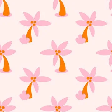 Seamless pattern with palm trees. Cute girly pink naive childrens background Stock Illustration