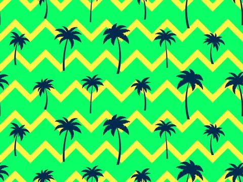 Seamless pattern with palm trees green color. Exotic summer tropical backgrou 스톡 일러스트