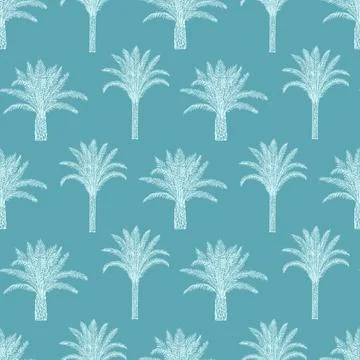 Seamless pattern with palm trees trees and leaves. Toile de Jouy retro engr.. 스톡 사진