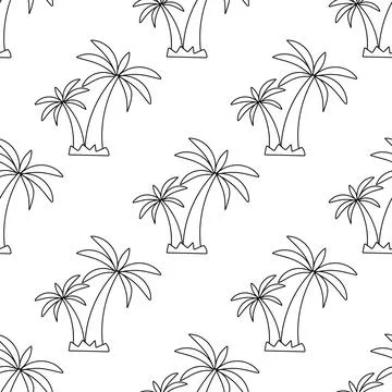 Seamless pattern Palm trees Tropical tree beach Stock Illustration