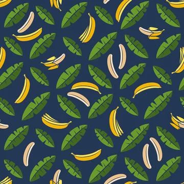 Seamless pattern with palms and bananas. Stock Illustration