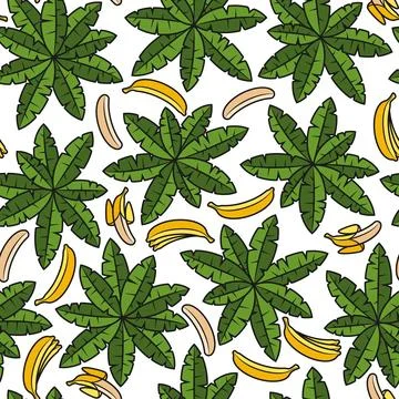 Seamless pattern with palms and bananas Stock Illustration