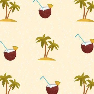 Seamless pattern with palms and coconut Stock Illustration