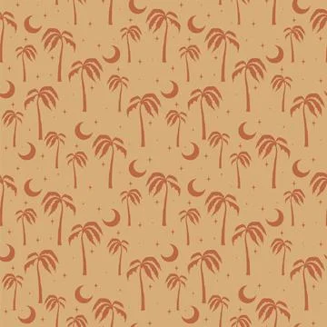 Seamless pattern with palms at night illustration. Minimalist boho art print. Stock Illustration