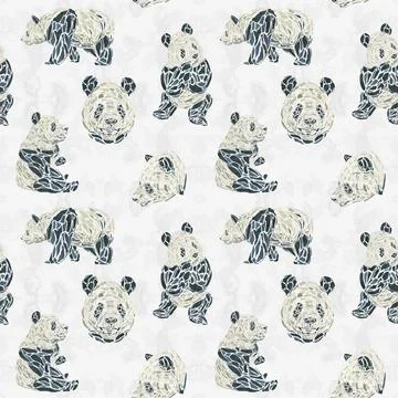 Seamless pattern of panda bears with texture of watercolor stains Stock Illustration