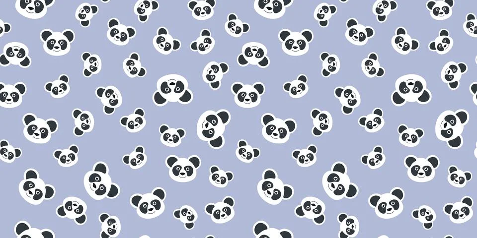 Seamless pattern of Panda head. Cute Muzzle Asian Bear. Kawaii animal face Stock Illustration