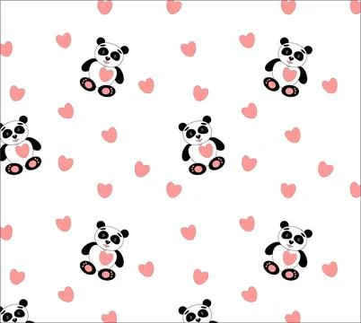 Seamless pattern panda with hearts Stock Illustration