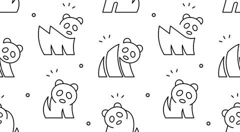 Seamless pattern with Pandas Stock Illustration