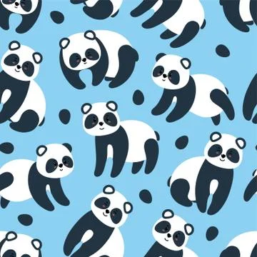 Seamless pattern with pandas. Vector illustration in flat style Stock Illustration
