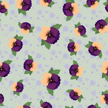 Seamless pattern with pansies and paint splashes イラスト素材