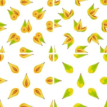 Seamless pattern of papaya fruit showing different slices on white background Stockillustratie