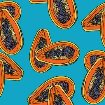 Seamless pattern with papaya. Stock Illustration