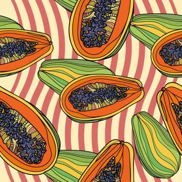 Seamless pattern with papaya. Stock Illustration