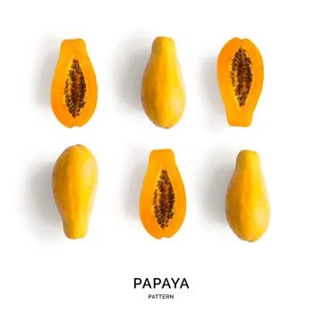 Seamless pattern with papaya. Papaya on the white background. Stock Photos