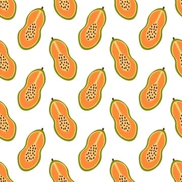 Seamless Pattern with papaya. Summer background. Vector flat illustration. Stock Illustration