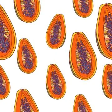 Seamless pattern with papaya on white background. Stock Illustration