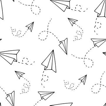 Seamless pattern with a paper airplane. Hand drawn Doodle vector illustration 库存插图