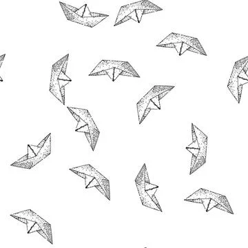 Seamless pattern Paper boat drawing illustrating childhood adventures and f.. Stock Illustration