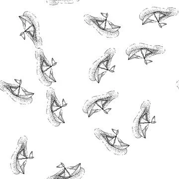 Seamless pattern Paper boat sailing on water with garland flag イラスト素材