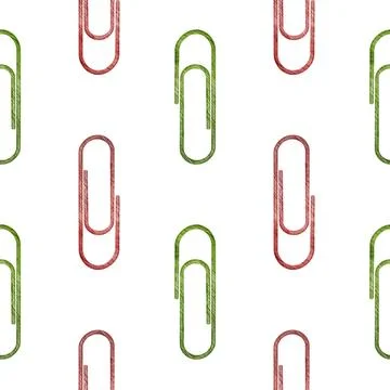 Seamless pattern with paper clips in red and green color, watercolor Stock Illustration