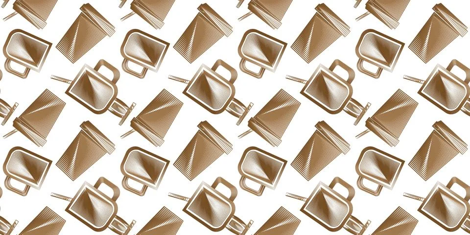 Seamless pattern of paper coffee cups and glass cups in line Illustrazione stock