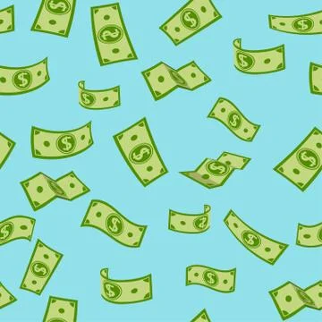 Seamless pattern paper money rain flat vector イラスト素材