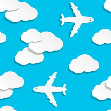 Seamless pattern with paper planes and clouds Stock Illustration