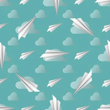 Seamless pattern with paper planes. Vector illustration. Soft colors. Stock Illustration