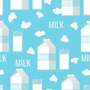Seamless pattern paper white and blue packaging of milk. Stock Illustration