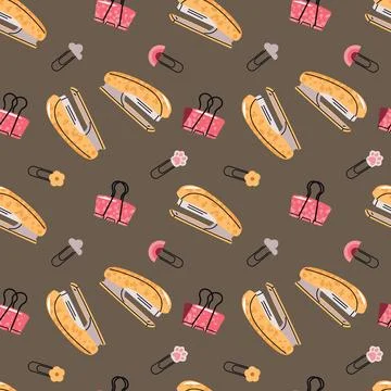 Seamless Pattern with Paperclips, Binder Clip, Stapler. Office and School Stock Illustration