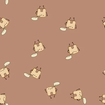 Seamless pattern parcel cardboard box character cartoon vector イラスト素材