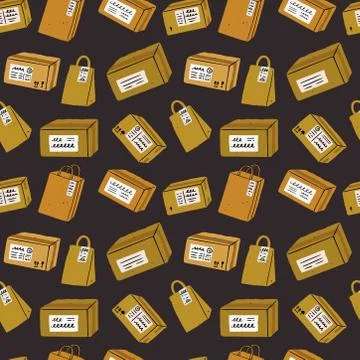 Seamless pattern with parcels and delivery bags Stock Illustration