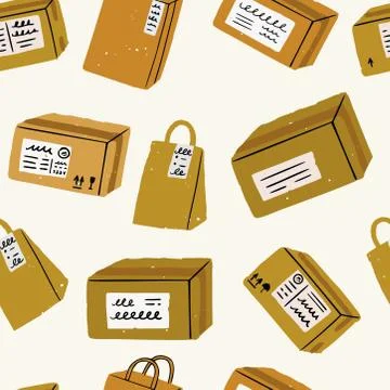 Seamless pattern with parcels and delivery bags Illustrazione stock