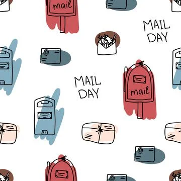 Seamless pattern with parcels and letters. World Mail Day. A set of mailboxes Stock Illustration