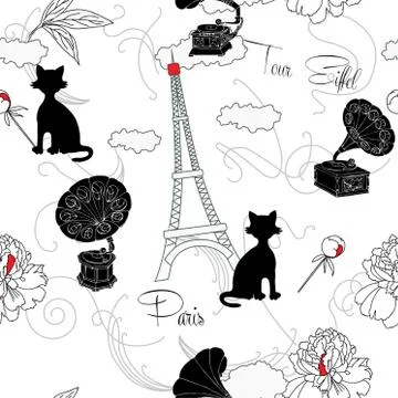 Seamless pattern with  Paris and music Illustrazione stock