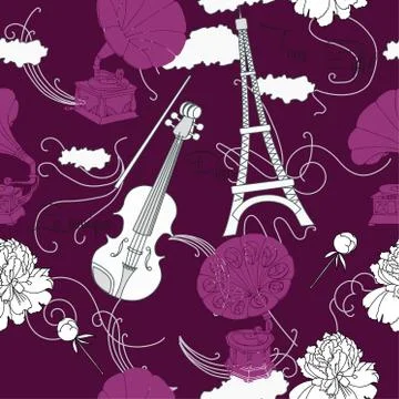 Seamless pattern with  Paris and music Illustrazione stock