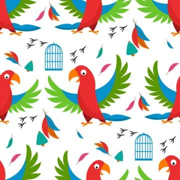 Seamless pattern parrot bird cell vector illustration wild animal characters Stock Illustration
