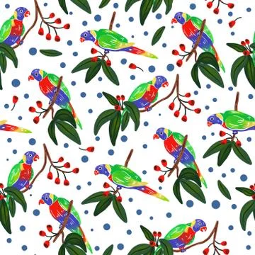 Seamless pattern with parrot. Forest pattern vector background 스톡 일러스트