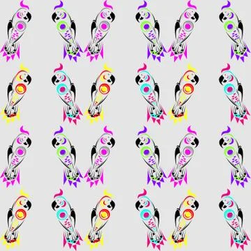 Seamless pattern with parrots. Stylized multi-colored parrot. 스톡 일러스트