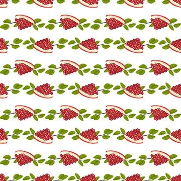 Seamless pattern with part of red pomegranate and leaves Stock Illustration