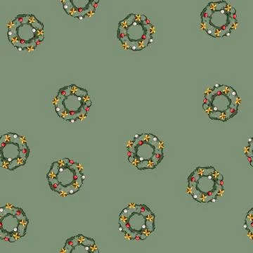 Seamless pattern party christmas wreath cartoon vector Stock Illustration